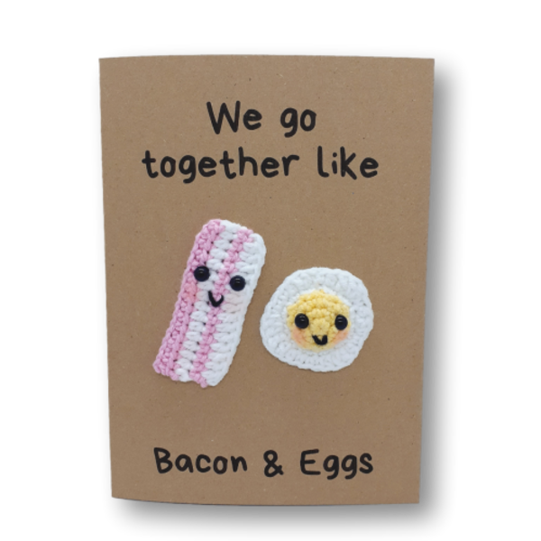 Κάρτα με πλεκτό σχέδιο - Αυγό και μπεϊκον - γενέθλια, επέτειος, αγ. βαλεντίνου