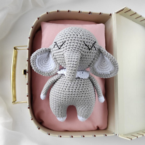 Πλεκτό κουκλάκι amigurumi γκρι ελέφαντας - ύψος 14 εκ - δώρο, λούτρινα, amigurumi - 2