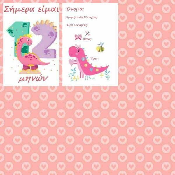 Αναμνηστικές κάρτες ανάπτυξης- milestone cards - για τον πρώτο χρόνο του μωρού με θέμα δεινοσαυράκια ( 13 χ 18 εκ.) για κορίτσι - κορίτσι, αναμνηστικά - 4