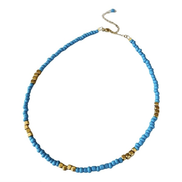 Cyclades Necklace Blue - ημιπολύτιμες πέτρες, τσόκερ, κοντά, ατσάλι, μπλε χάντρα