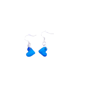 "Small Sea Heart" Ι Χειροποίητα καλοκαιρινά κρεμαστά σκουλαρίκια από πολυμερικό πηλό με τεχνική marble - 3,5 cm - χρώμα μπλε - πηλός, μικρά, κρεμαστά, γάντζος, φθηνά