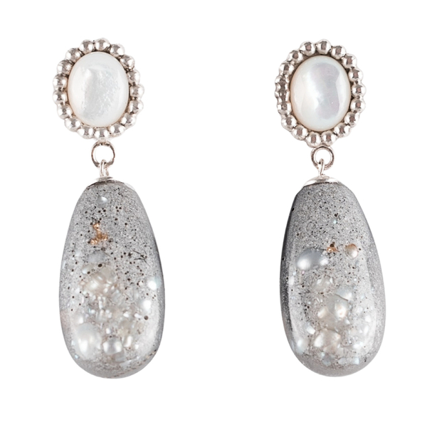 Σκουλαρίκια από ασήμι 925 και υγρό γυαλί με πέτρα φίλντισι / Victoria earrings - ασήμι, ασήμι 925, μακριά, κρεμαστά, καρφάκι