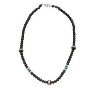 Ανδρικό κολιέ μαύρο με γαλάζια λεπτομέρεια - ημιπολύτιμες πέτρες, κολιέ