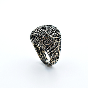Χειροποίητο ασημένιο καλλιτεχνικο συρμάτινο δαχτυλίδι - ασήμι 925, γεωμετρικά σχέδια, σταθερά, μεγάλα
