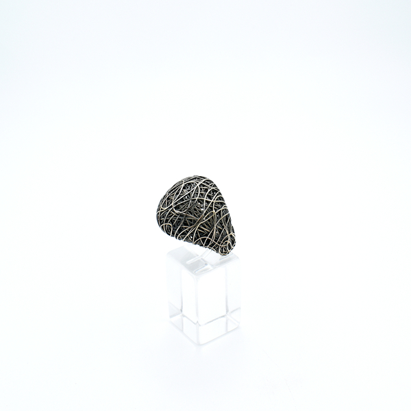 Χειροποίητο ασημένιο καλλιτεχνικο συρμάτινο δαχτυλίδι - ασήμι 925, γεωμετρικά σχέδια, σταθερά, μεγάλα - 3