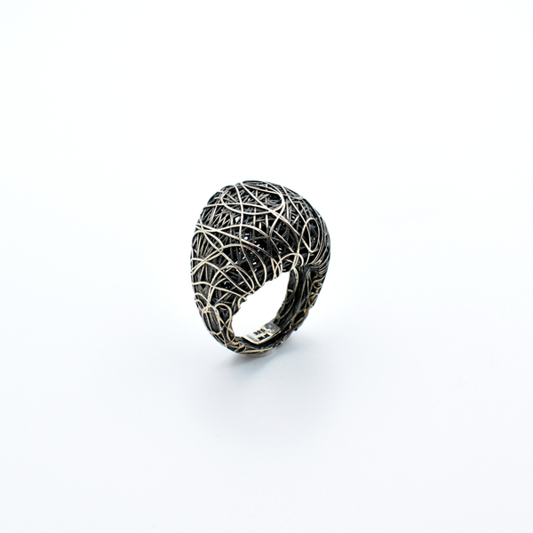 Χειροποίητο ασημένιο καλλιτεχνικο συρμάτινο δαχτυλίδι - ασήμι 925, γεωμετρικά σχέδια, σταθερά, μεγάλα - 4