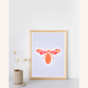 Digital Art Print purple bee A5 - αφίσες, πίνακες ζωγραφικής