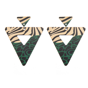 Σκουλαρίκια Ξύλινα "Green Safari" - ξύλο, boho, κρεμαστά, μεγάλα, καρφάκι