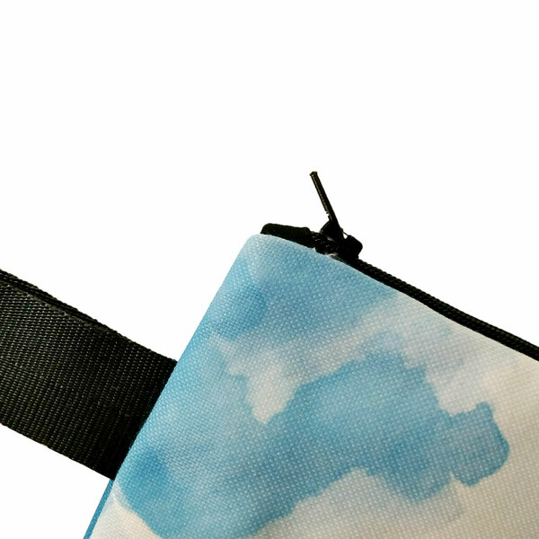 Τσάντα φάκελος χειρός από ύφασμα με εκτύπωση prints flat handbag 31X23 εκ "Santorini" - ύφασμα, φάκελοι, μεγάλες, all day, χειρός - 4