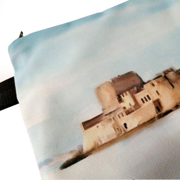 Τσάντα φάκελος χειρός από ύφασμα με εκτύπωση prints flat handbag 31X23 εκ "BOURTZI NAFPLIO" - ύφασμα, φάκελοι, μεγάλες, all day, χειρός - 2