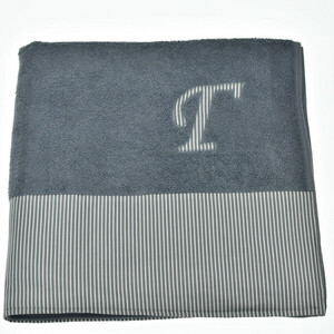 Βαμβακερή πετσέτα θαλάσσης με μονόγραμμα / γκρι / 150x80εκ. - όνομα - μονόγραμμα, personalised, δώρα για άντρες