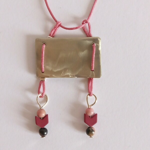 Γυναικείο κολιέ χειροποίητο από αλπακά και ημιπολύτιμες πέτρες με ροζ κορδόνι - ημιπολύτιμες πέτρες, αλπακάς, μακραμέ, χειροποίητα, αυξομειούμενα - 2