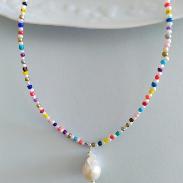 Κολιέ από μαργαριτάρια και μαργαριτάρι μπαρόκ μήκους περ. 40cm - charms, μαργαριτάρι, κοντά, πέρλες, seed beads - 3