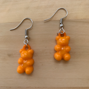 Σκουλαρίκια αρκουδάκια πορτοκαλί - πλαστικό, αρκουδάκι, κρεμαστά, γάντζος - 3