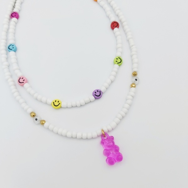 Κολιέ με seed beads, αιματίτη και ακρυλικό στοιχείο Jelly bears. - μάτι, χάντρες, κοντά, ατσάλι, seed beads - 5