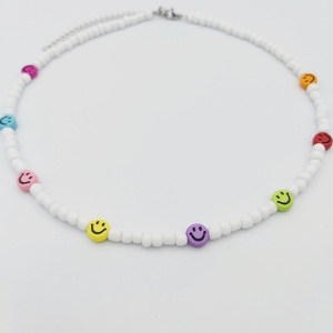 Κολιέ με seed beads, πολύχρωμα ακρυλικά Smiles και κούμπωμα απο ατσάλι. - τσόκερ, χάντρες, κοντά, ατσάλι, seed beads - 2