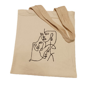 Τσάντα υφασμάτινη εκρού 36*42 ζωγραφισμένη στο χέρι -"Γυναίκες" - ύφασμα, ώμου, μεγάλες, all day, φθηνές