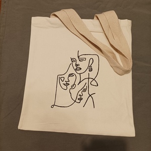 Τσάντα υφασμάτινη εκρού 36*42 ζωγραφισμένη στο χέρι -"Γυναίκες" - ύφασμα, ώμου, tote, δώρα για γυναίκες - 2