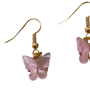 Σκουλαρίκια πεταλούδες ροζ παστέλ - χαλκός, πεταλούδα, κρεμαστά, γάντζος - 2