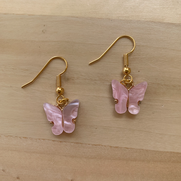 Σκουλαρίκια πεταλούδες ροζ παστέλ - χαλκός, πεταλούδα, πεταλούδες, κρεμαστά, γάντζος - 3