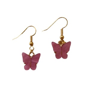 Σκουλαρίκια πεταλούδες ροζ - χαλκός, πεταλούδα, κρεμαστά, γάντζος