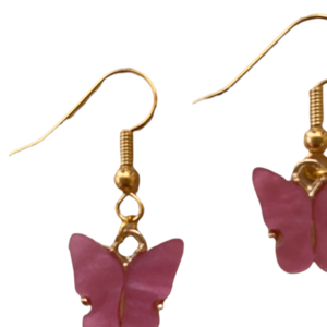 Σκουλαρίκια πεταλούδες ροζ - χαλκός, πεταλούδα, κρεμαστά, γάντζος - 2