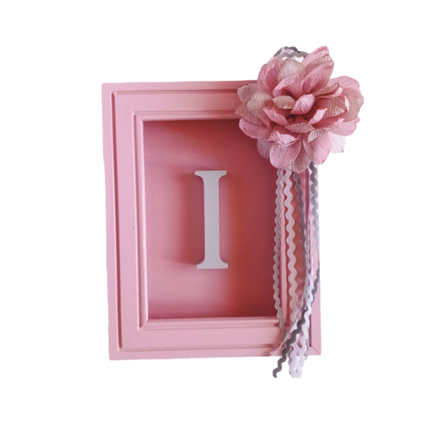 Καδράκι ροζ Ξύλινο 3D πάνινο λουλούδι 22×16×3,2εκ. - πίνακες & κάδρα, κορίτσι, δώρα για βάπτιση, προσωποποιημένα, παιδικά κάδρα