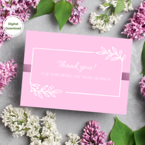 Εκτυπώσιμη καρτούλα thank you ροζ ( 9 x 5 cm) - κάρτες