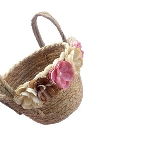 Διακοσμητικό Μικρό Ψάθινο Καλάθι με Λουλούδια και Πέρλες 21x14cm Αξεσουάρ Παιδικού Δωματίου Ψάθα Δώρα για Μωρά - κορίτσι, οργάνωση & αποθήκευση - 3