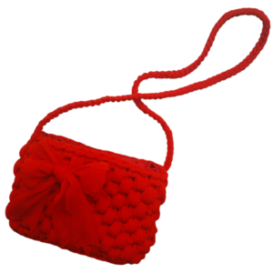 Πλεκτό κόκκινο κοριτσίστικο τσαντάκι με φιόγκο - νήμα, κορίτσι, δώρο, χιαστί