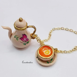 Tea Time necklace - πηλός, μακριά - 2