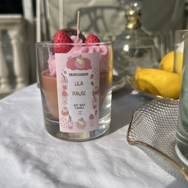Lila Pause Candle-χειροποίητο κερι φράουλα σοκολάτα/240gr - αρωματικά κεριά - 2