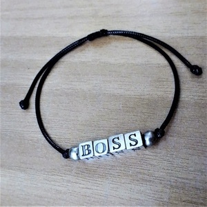 Αντρικό βραχιόλι μαύρο snake cord "BOSS". - βραχιόλια, χάντρες, μεταλλικά στοιχεία, χεριού, αυξομειούμενα - 2