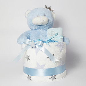 1 Όροφος Diaper Cake - Big Bear Blue - αγόρι, σετ δώρου, diaper cake