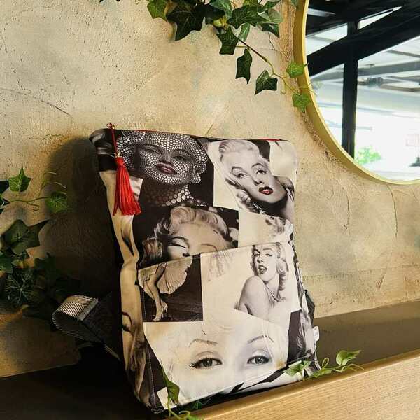 Γυναικεια τσαντα πλατης χειροποιητο backpack απο ύφασμα με μοτίβο τη Marilyn Monroe - ύφασμα, πλάτης, σακίδια πλάτης, all day, γιορτή της μητέρας - 3