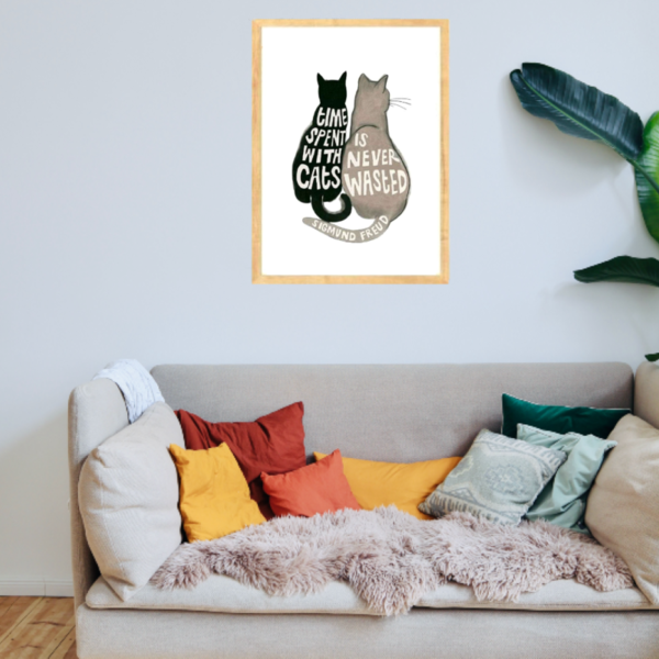 Κάδρο " για αυτούς που αγαπούν τις γάτες ¨ με ξύλινη κορνίζα σε φυσικό χρώμα (42 χ 32 εκ. ) - πίνακες & κάδρα, ζωάκια - 4
