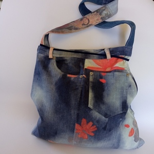 Γυναικεία χειροποίητη τσάντα ώμου με ύφασμα από ελαστικό τζιν - ύφασμα, ώμου, all day, πάνινες τσάντες - 5