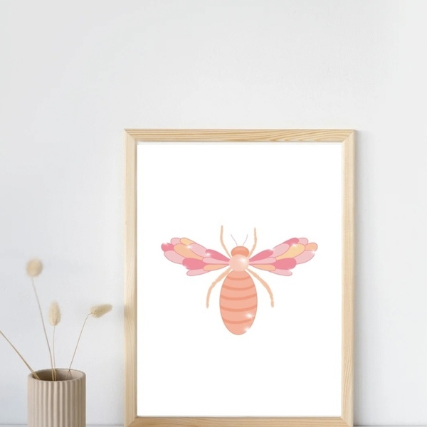 Digital Art print white bee A5 - πίνακες & κάδρα, αφίσες, πίνακες ζωγραφικής