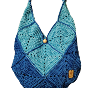 Χειροποίητη πλεκτή τσάντα ώμου crochet blue 38X30cm - νήμα, ώμου, all day, tote, πλεκτές τσάντες