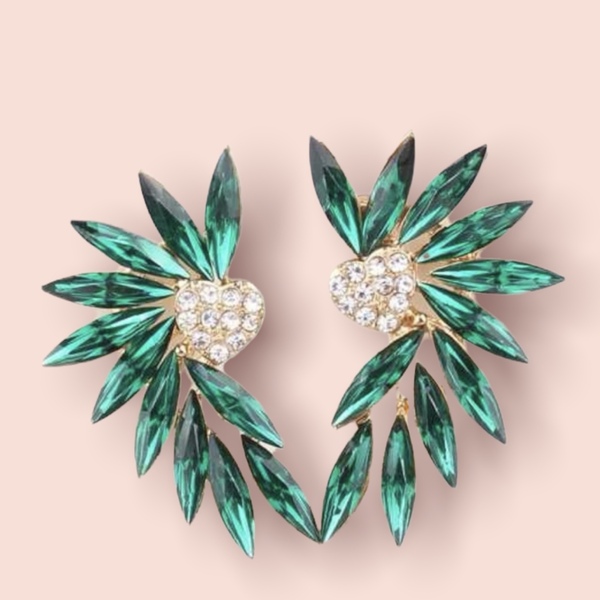 Green rhinestones earrings - στρας, χαλκός, καρφωτά, μικρά, φθηνά - 3