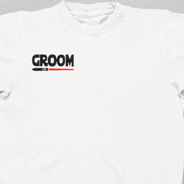 Βαμβακερό μπλουζάκι για Bachelore party με κεντητό σχέδιο Groom / star wars