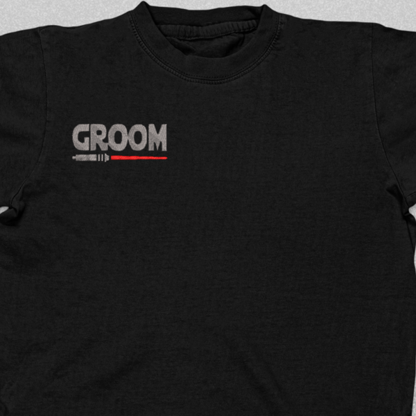 Βαμβακερό μπλουζάκι για Bachelore party με κεντητό σχέδιο Groom / star wars - 2