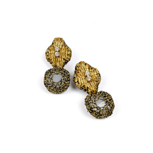 ATHINA MAILI - Κρεμαστά χειροποίητα σκουλαρίκια με χρυσό κέντημα στρας πλεκτά με γυάλινες πέτρες - γυαλί, boho, κρεμαστά, μεγάλα, πλεκτά