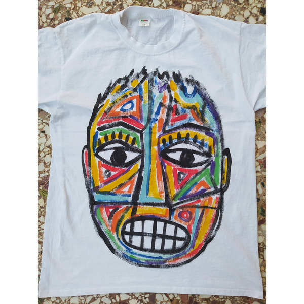 Handpainted T-shirt (M) / Ζωγραφισμένο Κοντομάνικο Μπλουζάκι / Λευκό 100% Βαμβάκι / Μέγεθος (M) / S007 - ζωγραφισμένα στο χέρι, t-shirt - 2