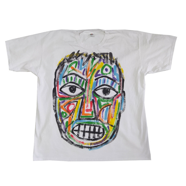 Handpainted T-shirt (XXL) / Ζωγραφισμένο Κοντομάνικο Μπλουζάκι / Λευκό 100% Βαμβάκι / Μέγεθος (ΧXL) / S010 - ζωγραφισμένα στο χέρι, t-shirt