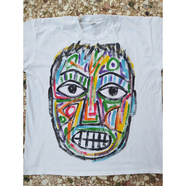 Handpainted T-shirt (XXL) / Ζωγραφισμένο Κοντομάνικο Μπλουζάκι / Λευκό 100% Βαμβάκι / Μέγεθος (ΧXL) / S010 - ζωγραφισμένα στο χέρι, t-shirt - 2