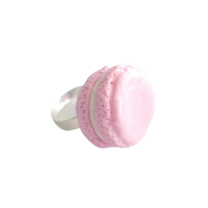 Δαχτυλίδι macaron ροζ με πολυμερικό πηλό / μεγάλο / μεταλλική βάση / αυξομειούμενο / Twice Treasured - πηλός, cute, γλυκά, αυξομειούμενα