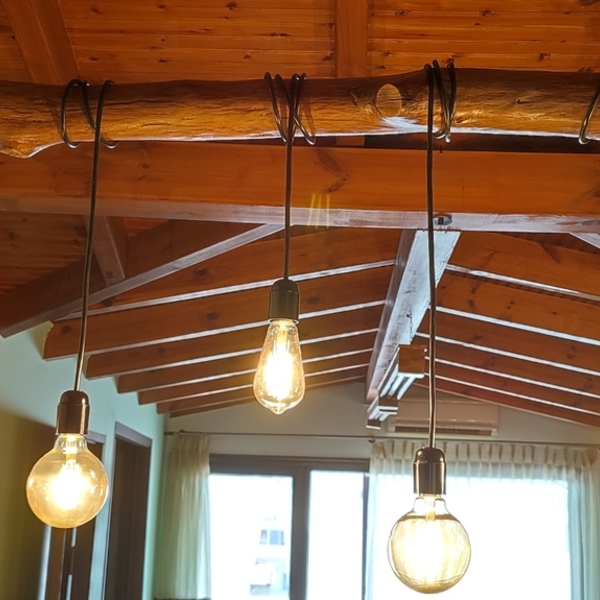 Φωτιστικό κρεμαστό ξύλο - ρετρό, οροφής, με ξύλινο στοιχείο - 3