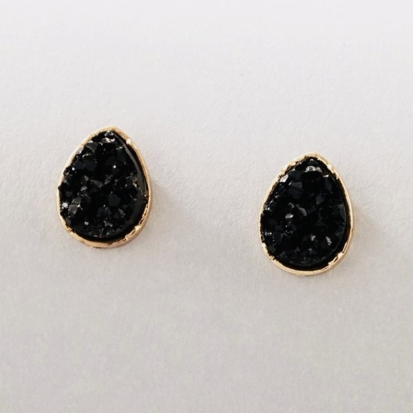 Cute black earrings - χαλκός, καρφωτά, μικρά, φθηνά - 3
