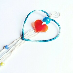 Ονειροπαγίδα, γυάλινη καρδιά με μπλε χάντρα 11.00x11.00cm - ονειροπαγίδα, χειροποίητα, διακοσμητικά, homedecor, γούρια - 2